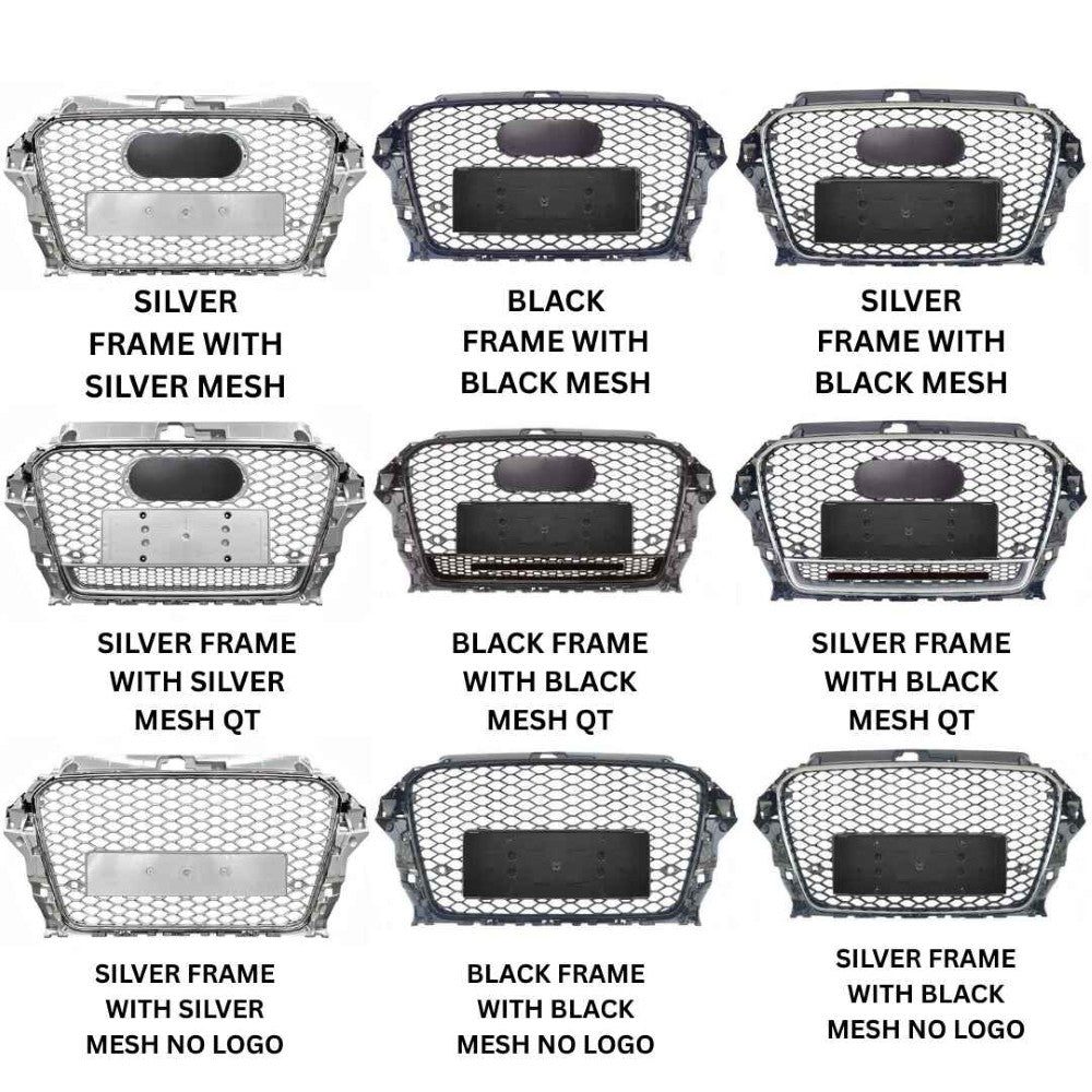 Car Craft Compatible With Audi A3 2014-2016 Upgraded Front Bumper Show Grill Rs3 S3 Rs Sport Style Silver Frame Silver Mesh No Logo A3-009 Gc - CAR CRAFT INDIA