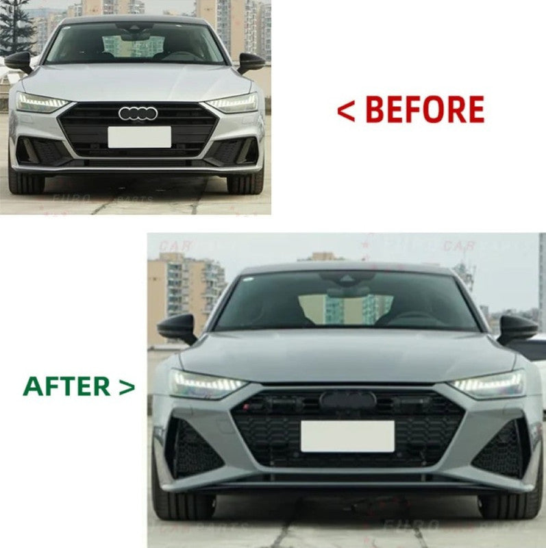 Car Craft Compatible With Audi A4 B9.5 2021+ Upgraded Facelift Convert To Rs4 S4 Sport Bodykit Front Bumper Show Grill Use For Sport Car Black Frame Black Mesh All Logo Silver A4-039 Gc CC-10831