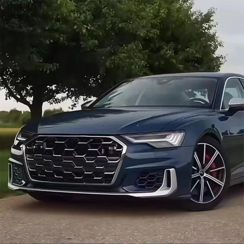 Car Craft Compatible With Audi A6 C8 2019-2025 Upgraded Facelift Convert To Rs6 S6 Sport Bodykit Front Grill Lip Fog Grill Diffuser Lip Skirt Trim Black Grille Acc Style All Logo Silver A6-103 Gc
