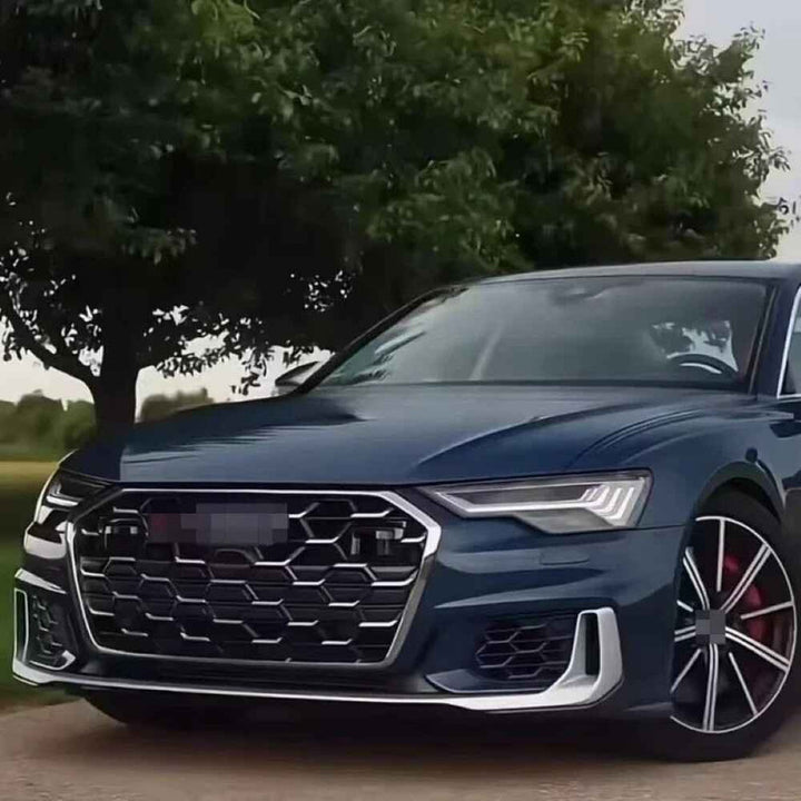 Car Craft Compatible With Audi A6 C8 2019-2025 Upgraded Front Bumper Show Grill Rs6 S6 Rs Sport Electroplating Frame Silver Strip All Logo Silver License Plate Eu Version A6-098 Gc