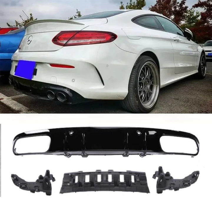 Car Craft Compatible With Mercedes Benz C Class C205 Coupe 2015-2021 Amg Rear Bumper Upgrade Convert To Amg Amg C63 After Rear Lip Diffuser Black GC C205-025