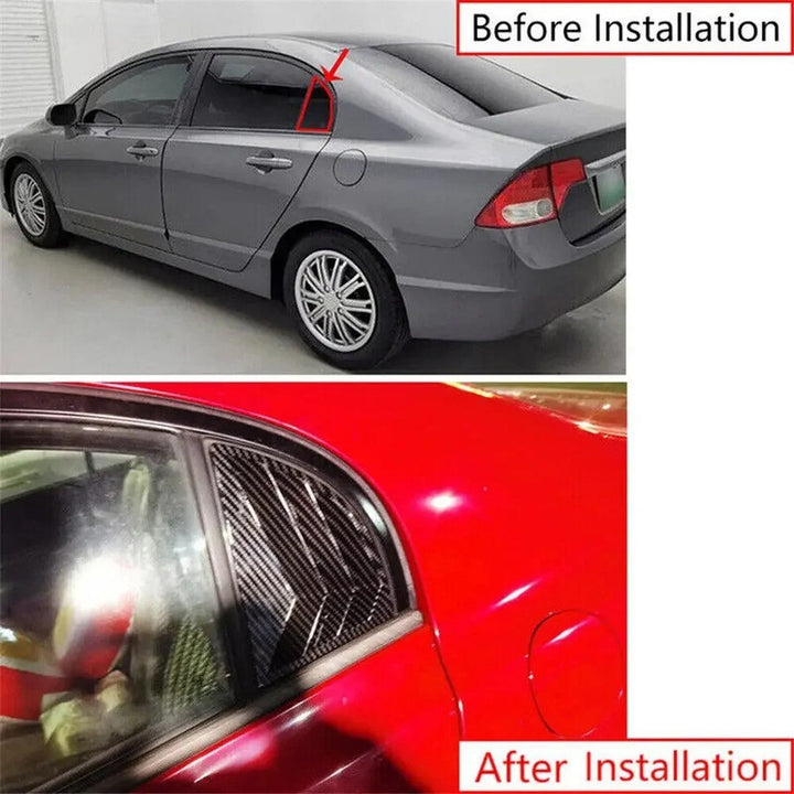 Car Craft Compatible With Honda Civic Sedan 8th 2006-2011 Car Rear Window Shutter Cover Louver Side Vent Trim Triangle Glossy Black