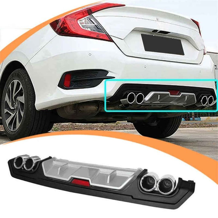 Car Craft Compatible With Honda Civic 2016-20219 Rear After Bumper Lip Diffuser Skirt Splitter Trim F1 Led Light Black Silver Model B