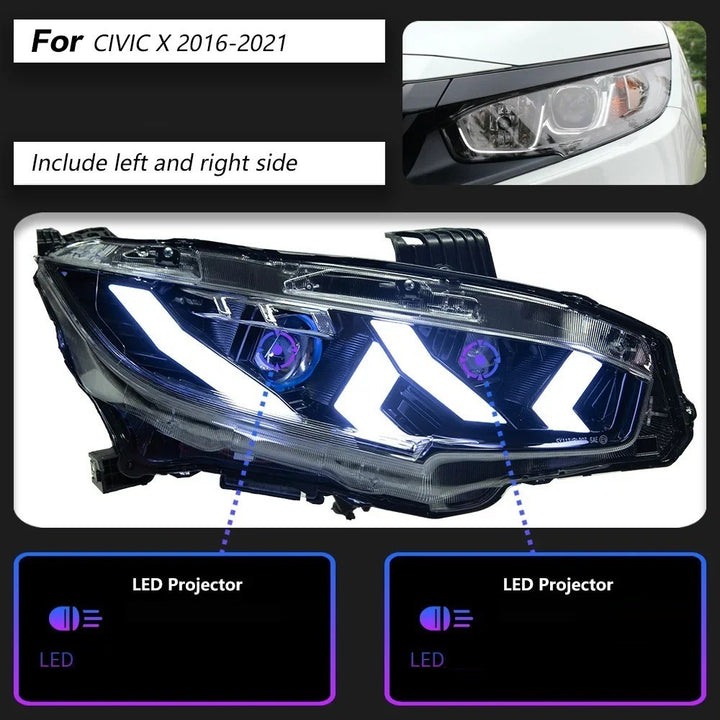 Car Craft Compatible With Honda Civic 10th Gen 2016-2020 Car Front Upgraded Head Light Headlight Lamp Xenon Taillight Retrofit Upgrade Modified Led Drl Hid Matrix Style