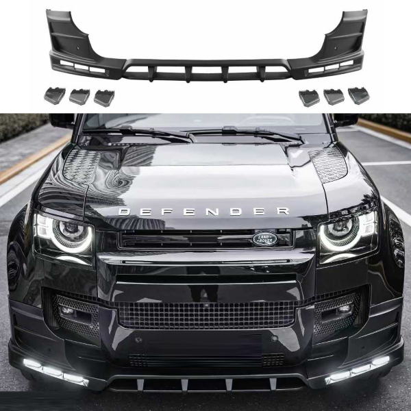 Car Craft Compatible With Land Range Rover Defender 90 110 130 2020-2026 L663 Front Bumper Lip Splitter Skirts Vent Kt Rock Design Ms Style 3 Led Glossy Black - CAR CRAFT INDIA