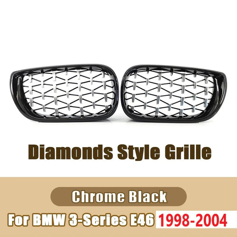 Car Craft Compatible With Bmw 3 Series E46 1998-2004 Upgrade Front Bumper Show Grill Diamond Chrome Black 2 Door - CAR CRAFT INDIA