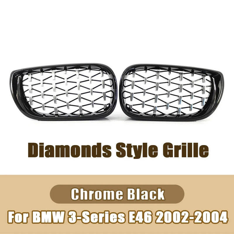 Car Craft Compatible With Bmw 3 Series E46 Lci 2001-2004 Upgrade Front Bumper Show Grill Diamond Chrome Black 4 Door - CAR CRAFT INDIA