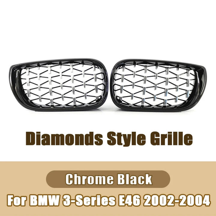 Car Craft Compatible With Bmw 3 Series E46 Lci 2001-2004 Upgrade Front Bumper Show Grill Diamond Chrome Black 4 Door - CAR CRAFT INDIA