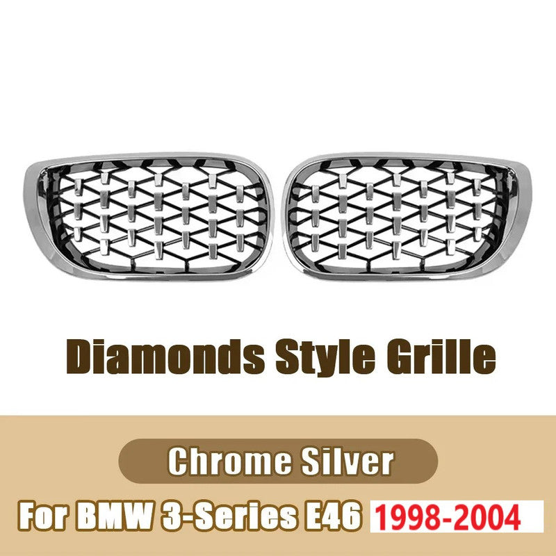 Car Craft Compatible With Bmw 3 Series E46 1998-2004 Upgrade Front Bumper Show Grill Diamond Chrome 4 Door - CAR CRAFT INDIA
