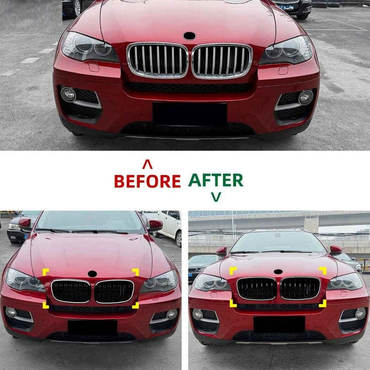Car Craft Compatible With Bmw X5 E70 X6 E71 2006-2013 Front Bumper Show Gril Glossy Black Dual Line With Led Light