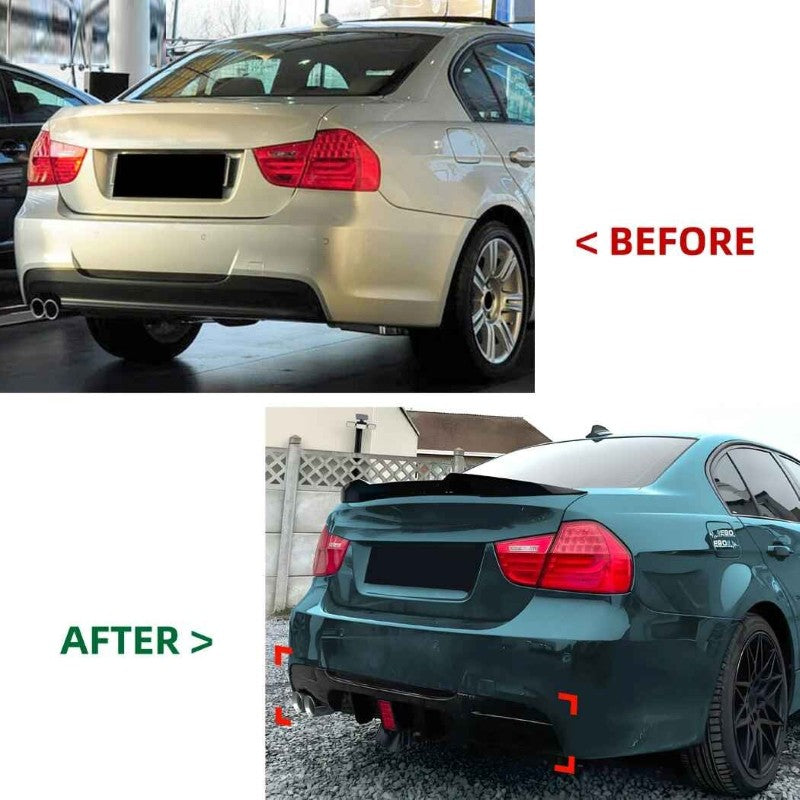 Car Craft Compatible With Bmw 3 Series E90 2008-2012 M Sport M3 M4 Rear Bumper Lip Splitter Diffuser Skirts 00-00 Carbon Fiber Look Zst-1286 00-00 Cf Carbon Fiber Look - CAR CRAFT INDIA