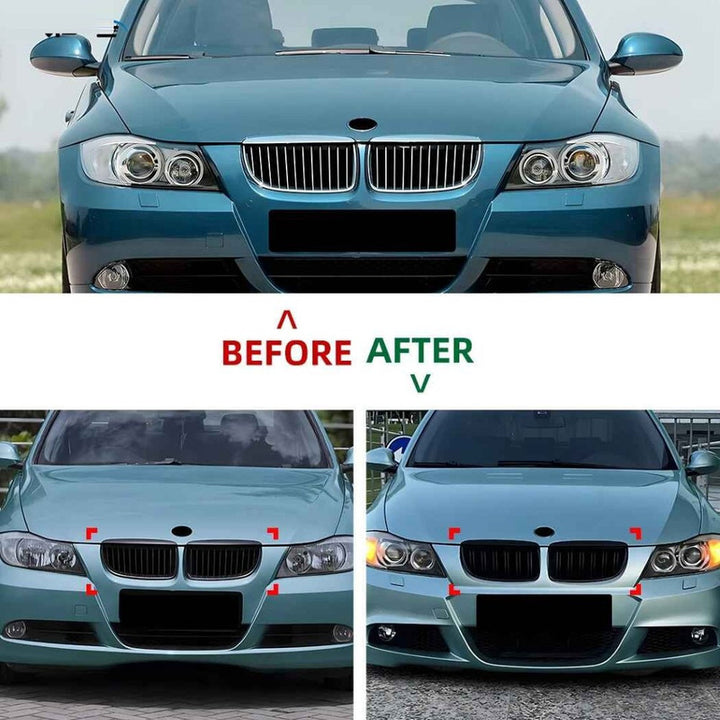 Car Craft Compatible With Bmw 3 Series E90 E91 Pre-facelift 2005-2008 Front Bumper Show Gril Glossy Black Dual Line