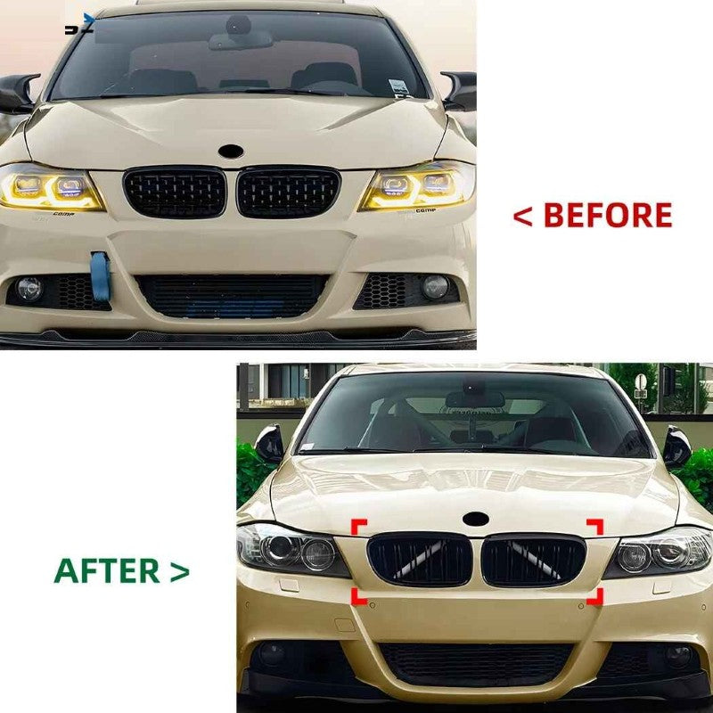 Car Craft Compatible With Bmw 3 Series E90 Lci 2009-2012 Front Bumper Show Mesh Grill Dual Double Line Bar Zst-1360 Gb Glossy Black - CAR CRAFT INDIA