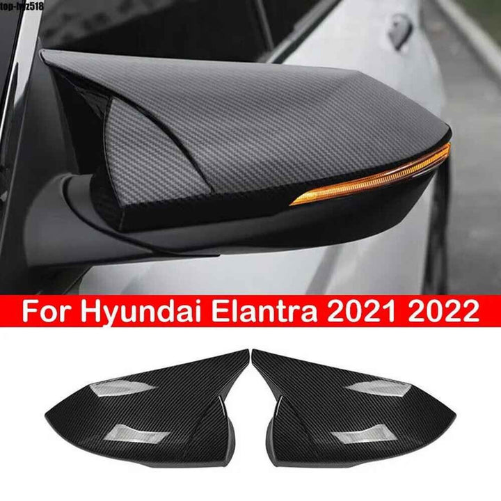 Car Craft Compatible With Hyundai Elantra 2021-2023 Rear View Case Wing Cap Shell Housing Mirror Covers 3m Tape Pasting Style Carbon Fiber Look