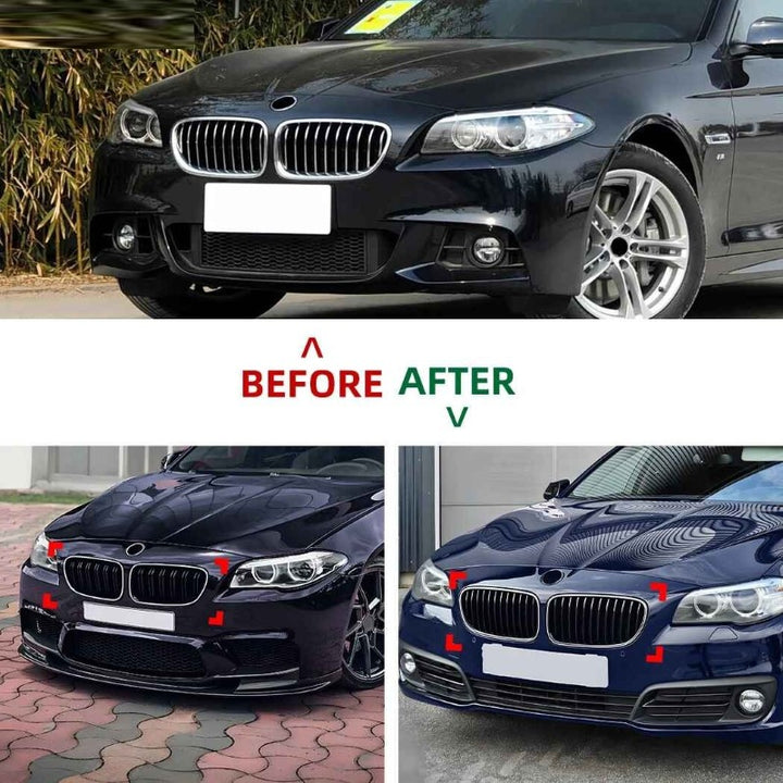 Car Craft Compatible With Bmw 5 Series F10 2010-2017 Front Bumper Show Mesh Grill Dual Line Bar Illuminated Led Light Zst-1426 Led Dual Glossy Black - CAR CRAFT INDIA