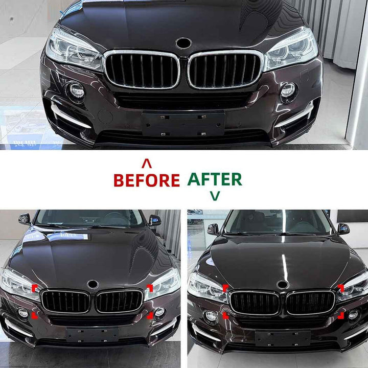 Car Craft Compatible With Bmw X5 F15 X6 F16 2014-2018 Front Bumper Show Gril Glossy Black Dual Line With Led Light