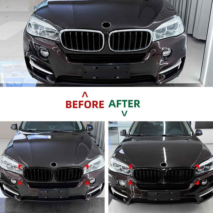 Car Craft Compatible With Bmw X5 F15 X6 F16 2014-2018 Front Bumper Show Gril Glossy Black Dual Line