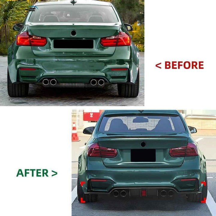 Car Craft Compatible With Bmw M3 M4 F80 F81 F82 F83 2014-2019 Rear Bumper After Lip Diffuser Trim Skirt F1 Style Led Zst-1302 Gb Led Glossy Black