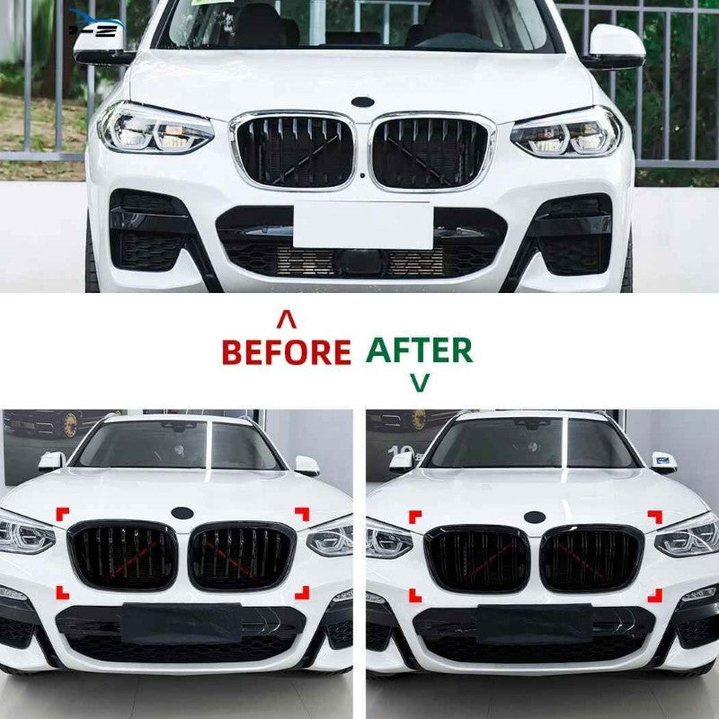 Car Craft Compatible With Bmw X3 G01 X4 G02 Pre-facelift 2018-2022 Front Bumper Show Mesh Grill Dual Line Bar Zst-1461 Dual Glossy Black - CAR CRAFT INDIA