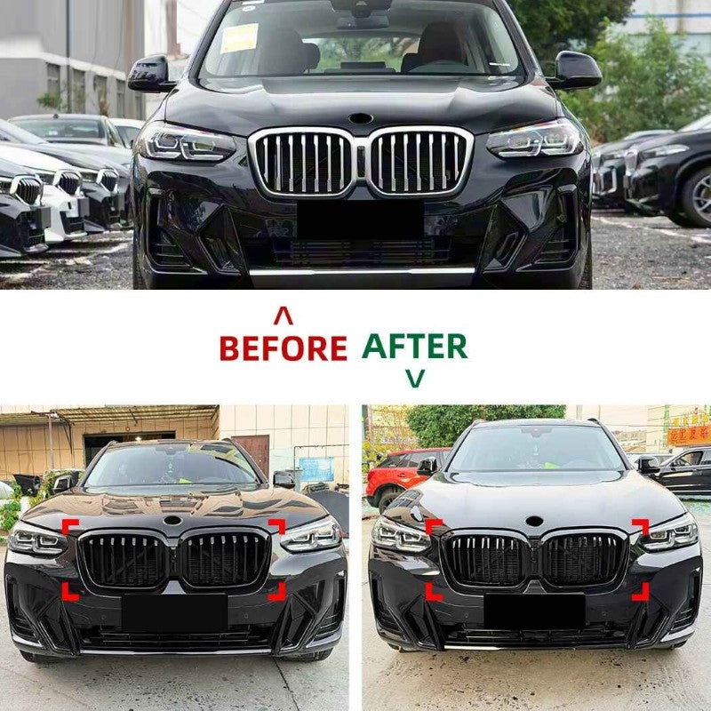Car Craft Compatible With Bmw X3 G01 X4 G02 Lci 2022-2024 Front Bumper Show Mesh Grill Dual Line Bar Zst-1462 Dual Glossy Black - CAR CRAFT INDIA