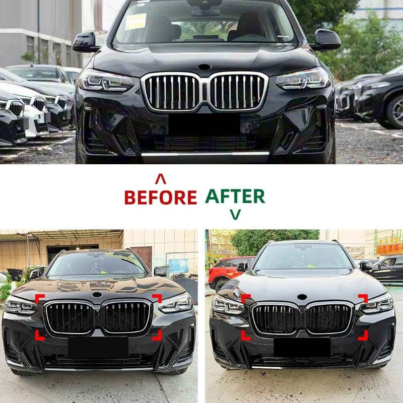 Car Craft Compatible With Bmw X3 G01 X4 G02 Lci 2022-2024 Front Bumper Illuminated Led Light Show Mesh Grill Single Line Bar Zst-1462 Single Led Glossy Black - CAR CRAFT INDIA