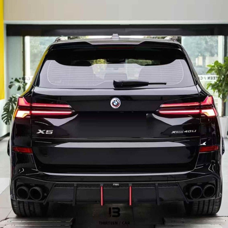 Car Craft Compatible With Bmw X5 G05 2023+ M Sport X5m After Rear Bumper Lip Diffuser Splitter Skirts Trim V Ten Vten Style With Led Light - CAR CRAFT INDIA