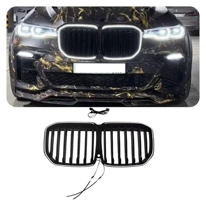 Car Craft Compatible With Bmw X7 G07 2019-2022 Front Bumper Luminous Illuminated Led Glow Show Grill Single Bar Line Glossy Black - CAR CRAFT INDIA