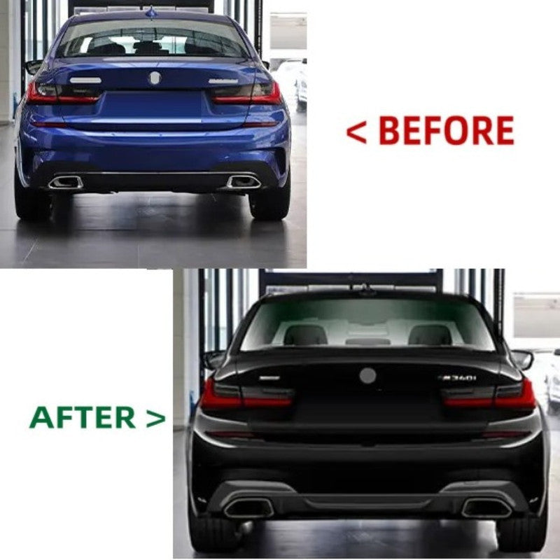 Car Craft Compatible With Bmw 3 Series G20 G28 2019-2022 M340 M330 M Sport M Performance Mp M Tech Bumper Rear After Lip Diffuser Skirt Trim Lip Square With Exhaust Tip Pipe Gc G20/28-006