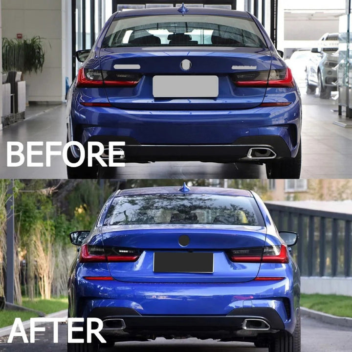 Car Craft Compatible With Bmw 3 Series G20 G28 2019-2022 M Sport M Performance Mp M Tech Bumper Rear After Lip Diffuser Skirt Trim Lip Square Gc G20/28-015 Cf Carbon Fiber Look