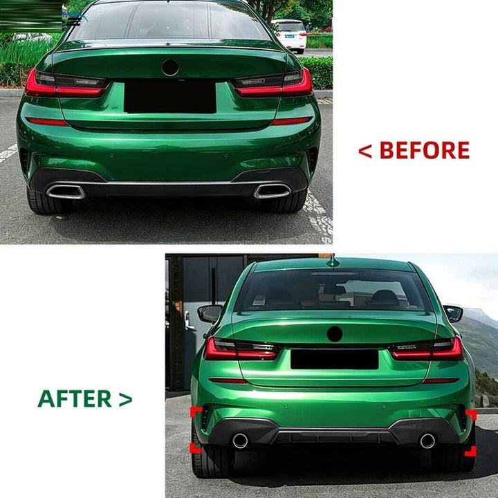 Car Craft Compatible With Bmw 3 Series G20 Pre-facelift M Sport 2019-2022 Rear After Bumper Lip Spliter Skirt Diffuser For Circle Exhaust 0-0 Glossy Black Zst-1544 Gb