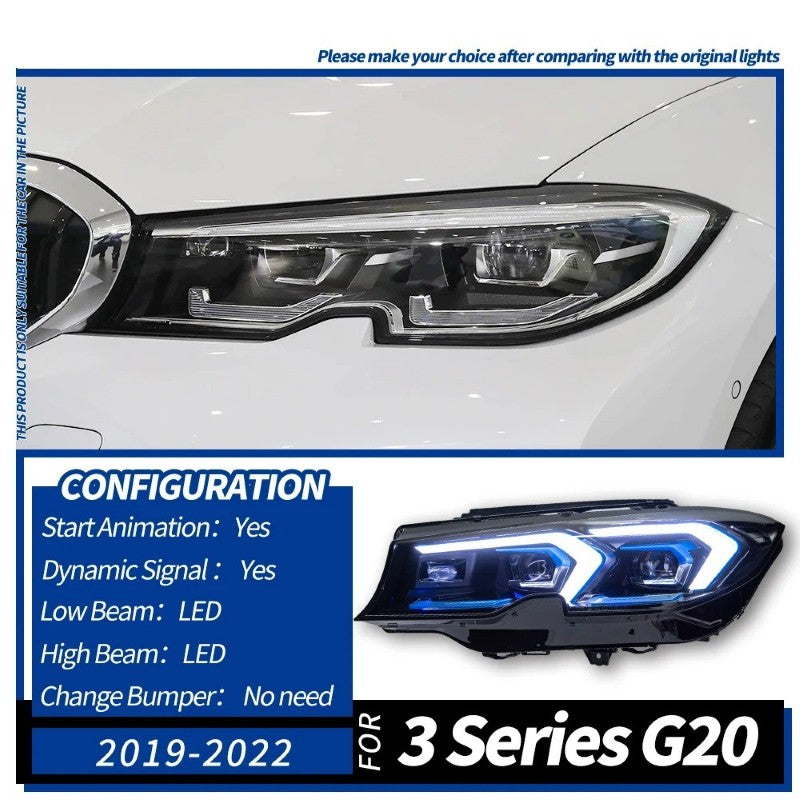 Car Craft Compatible With Bmw 3 Series G20 G28 2019-2022 Car Front Upgraded Head Light Lamp Xenon Headlight Retrofit Upgrade Modified Led Drl Hid Light Lci Laser Style - CAR CRAFT INDIA