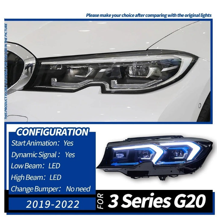 Car Craft Compatible With Bmw 3 Series G20 G28 2019-2022 Car Front Upgraded Head Light Lamp Xenon Headlight Retrofit Upgrade Modified Led Drl Hid Light Lci Laser Style - CAR CRAFT INDIA