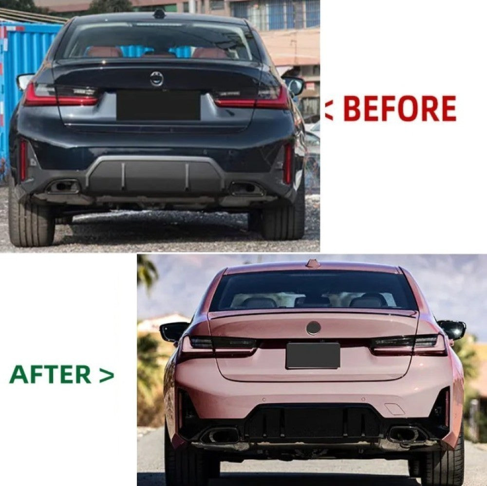 Car Craft Compatible With Bmw 3 Series G20 LCI 2023+ Upgrade Facelift Convert To M Performance M Sport M Tech M-tech Bodykit Rear After Bumper Lip Splitter Skirt Diffuser With Exhaust Tip Pipe Gc G20-038 Glossy Black