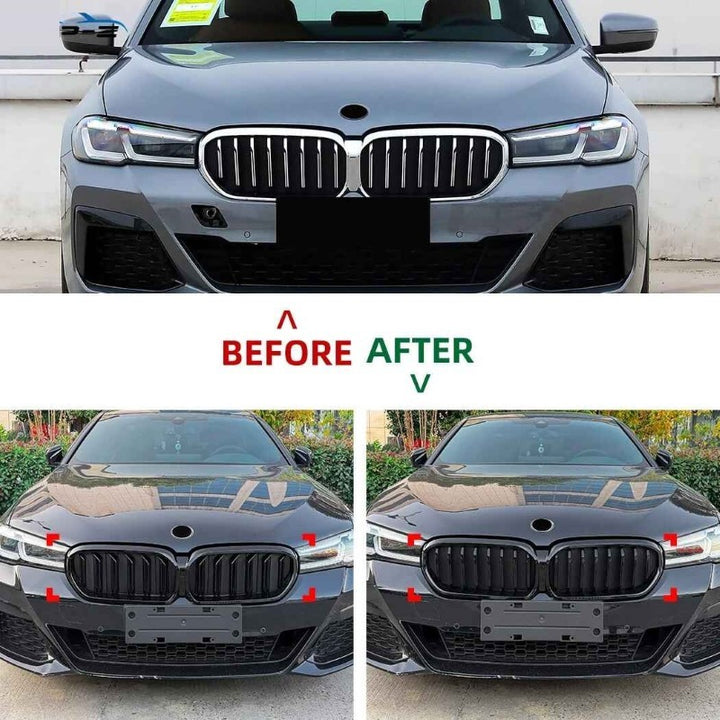 Car Craft Compatible With Bmw 5 Series G30 Lci 2021-2024 Front Bumper Show Mesh Grill Dual Line Bar Zst-1464 Dual Glossy Black - CAR CRAFT INDIA