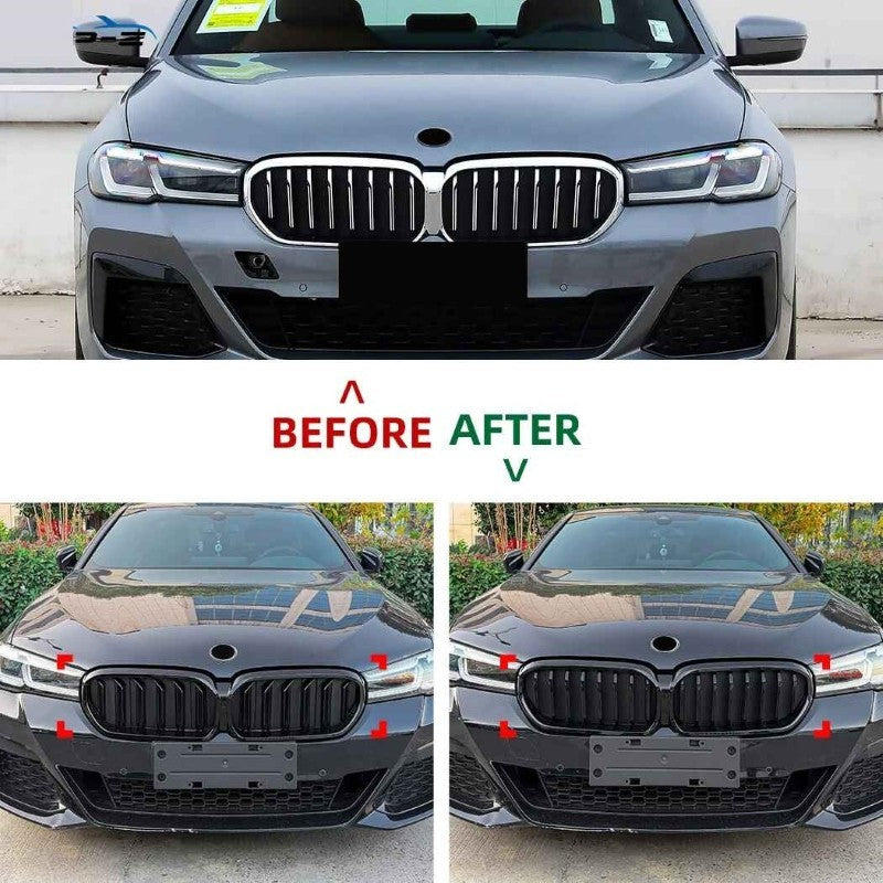 Car Craft Compatible With Bmw 5 Series G30 Lci 2021-2024 Front Bumper Show Mesh Grill Single Line Bar Zst-1464 Single Glossy Black - CAR CRAFT INDIA