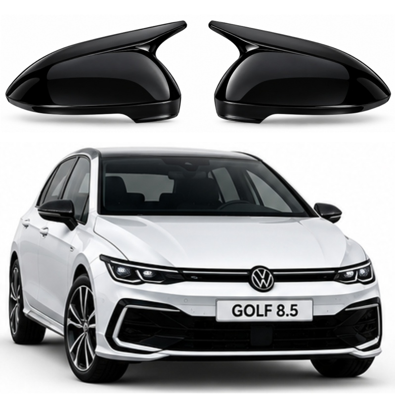 Car Craft Compatible With Vw Volkswagen Golf Gti 8 8.5 2020-2026 Side Rear View Case Wing Cap Shell Housing Mirror Covers 3m Tape Pasting Style Glossy Black