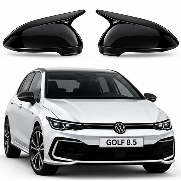 Car Craft Compatible With Vw Volkswagen Golf Gti 8 8.5 2020-2026 Side Rear View Case Wing Cap Shell Housing Mirror Covers 3m Tape Pasting Style Glossy Black