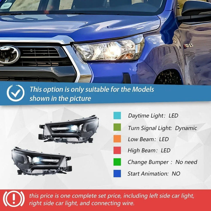 Car Craft Compatible With Toyota Hilux Revo 2016-2020 Upgrade Facelift Convert Car Front Upgraded Head Light Lamp Xenon Headlight Retrofit Upgrade Modified Led Drl Hid