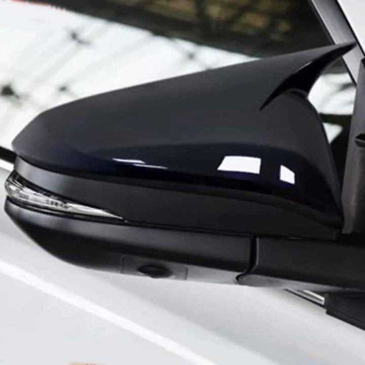 Car Craft Compatible With Toyota Innova Fortuner Hilux 2016-2023 Side Rear View Case Wing Cap Shell Housing Mirror Covers 3m Tape Pasting Style Glossy Black CC-11538