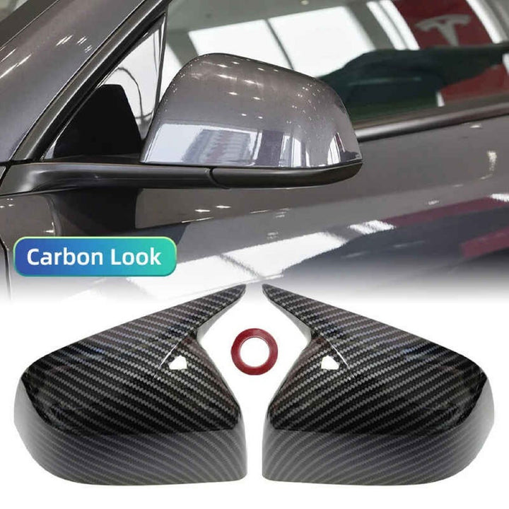 Car Craft Compatible With Tesla Model Y Juniper 2025 Side Rear View Case Wing Cap Shell Housing Mirror Covers 3m Tape Pasting Style Carbon Fiber Look CC-11547
