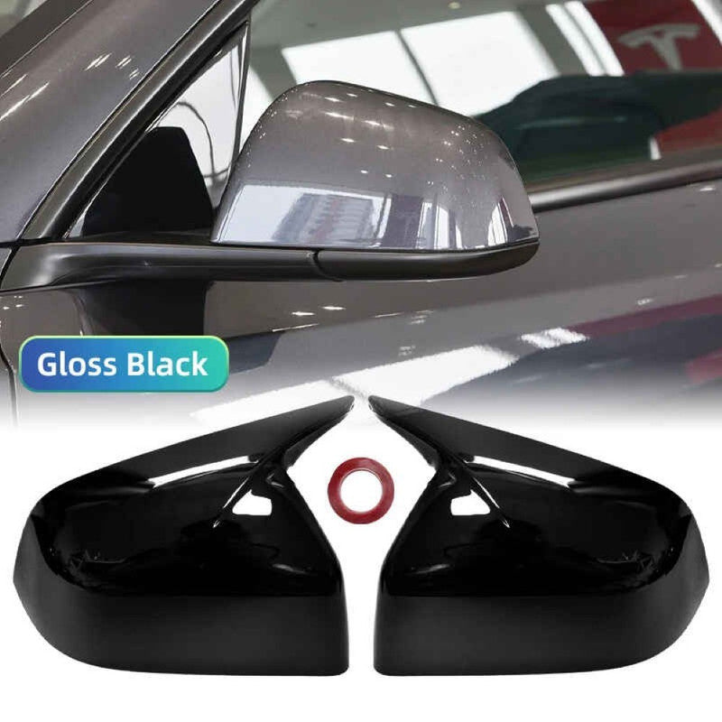Car Craft Compatible With Tesla Model Y Juniper 2025 Side Rear View Case Wing Cap Shell Housing Mirror Covers 3m Tape Pasting Style Glossy Black CC-11546