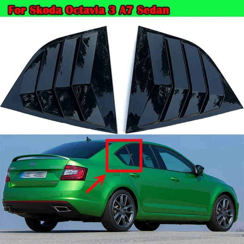 Car Craft Compatible With Skoda Octavia Mk3 2013-2020 Car Rear Window Shutter Cover Louver Side Vent Trim Triangle Glossy Black