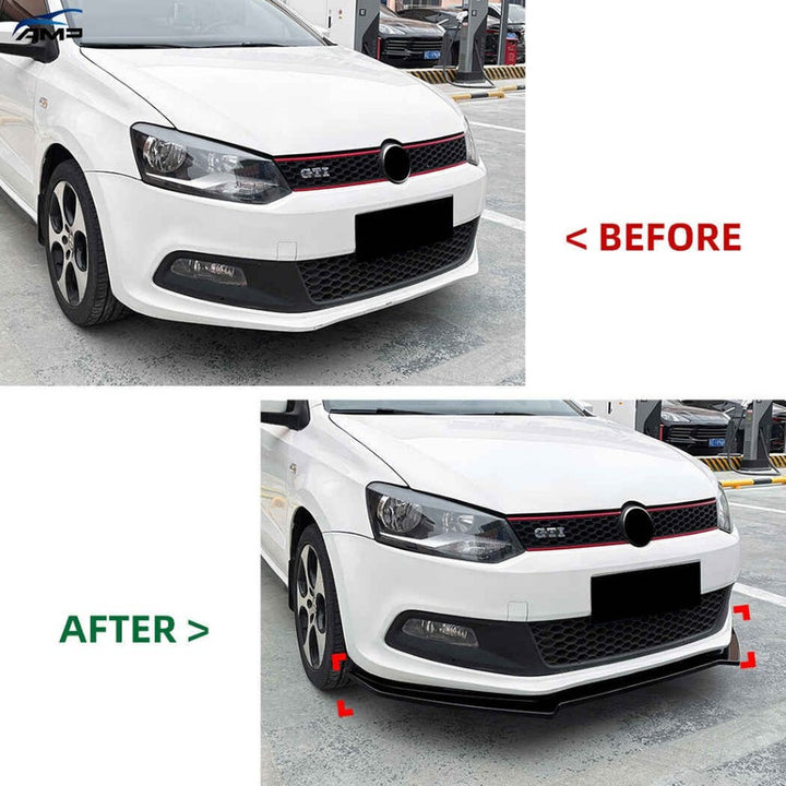 Car Craft Compatible With Vw Volkswagen Polo Jetta 2010-2014 Front Bumper Lip Splitter Skirts Zst-1109 Gb Glossy Black - CAR CRAFT INDIA