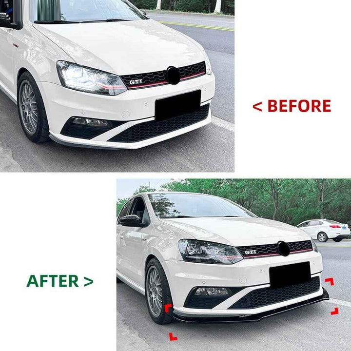 Car Craft Compatible With Vw Volkswagen Polo Jetta 2015-2024 Front Bumper Lip Splitter Skirts Zst-1110 Gb Glossy Black - CAR CRAFT INDIA