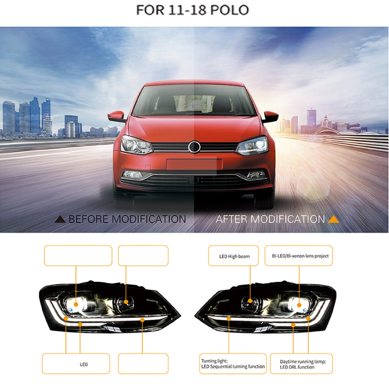 Car Craft Compatible With Volkswagen Vw Polo 2010-2024 Car Front Upgraded Head Light Lamp Xenon Headlight Retrofit Upgrade Modified Led Drl Hid Light For Helogen Car - CAR CRAFT INDIA
