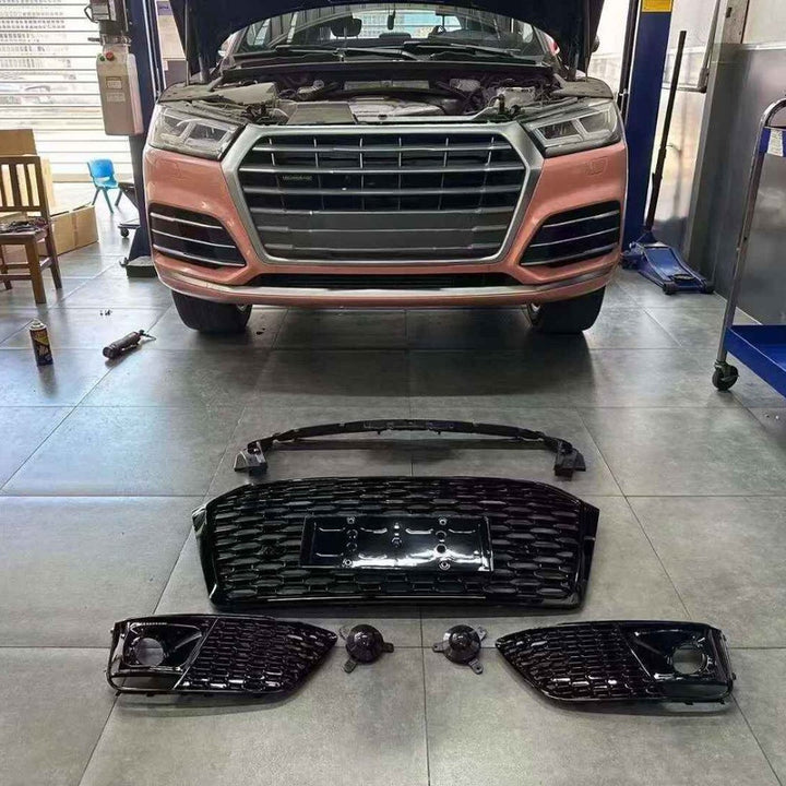 Car Craft Compatible With Audi Q5 B9 2018-2020 Upgraded Facelift Convert To Rsq5 S5 Sport Kit Front Bumper Grill Fog Lamp Light Grill With Cover With Acc Light With Acc Black Frame Black Mesh All Logo Silver For Sportback Q5-001 Gc Black Usa
