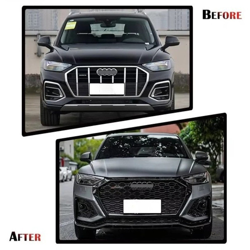 Car Craft Compatible With Audi Q5 2021-2025 Upgraded Facelift Convert To Rsq5 Sq5 Sport Bodykit Bumper Grill Lip Fog Lamp Light Grill With Acc Cover Skirt Trim Q5-009 Gc Front Bumper Black Strip Black Frame Black