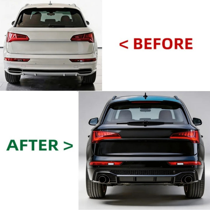 Car Craft Compatible With Audi Q5 B9 2018-2020 Upgraded Facelift Convert To Rsq5 SQ5 Sport Rear After Bumper Lip Diffuser Skirt Trim With Exhaust Pipe Tip Q5-006 Gc Q5-007 Gc