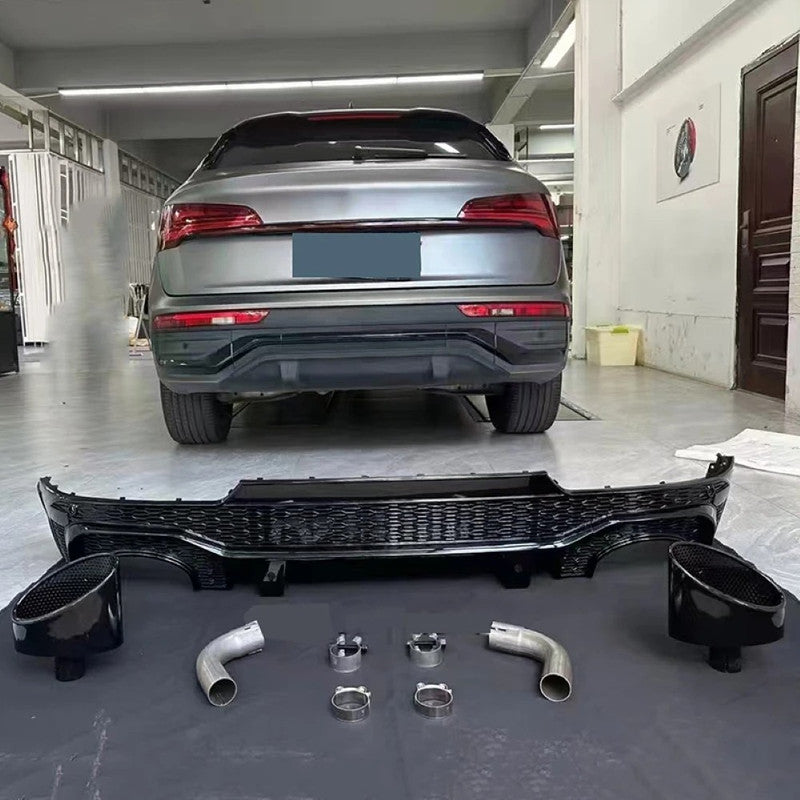 Car Craft Compatible With Audi Q5 2021-2025 Upgraded Facelift Convert To Rsq5 Sq5 Sport Rear After Bumper Lip Diffuser Skirt Trim With Exhaust Pipe Tip Q5-011 Gc Use For Sportback Car Usa