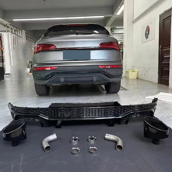 Car Craft Compatible With Audi Q5 2021-2025 Upgraded Facelift Convert To Rsq5 Sq5 Sport Rear After Bumper Lip Diffuser Skirt Trim With Exhaust Pipe Tip Q5-011 Gc Use For Sportback Car Usa